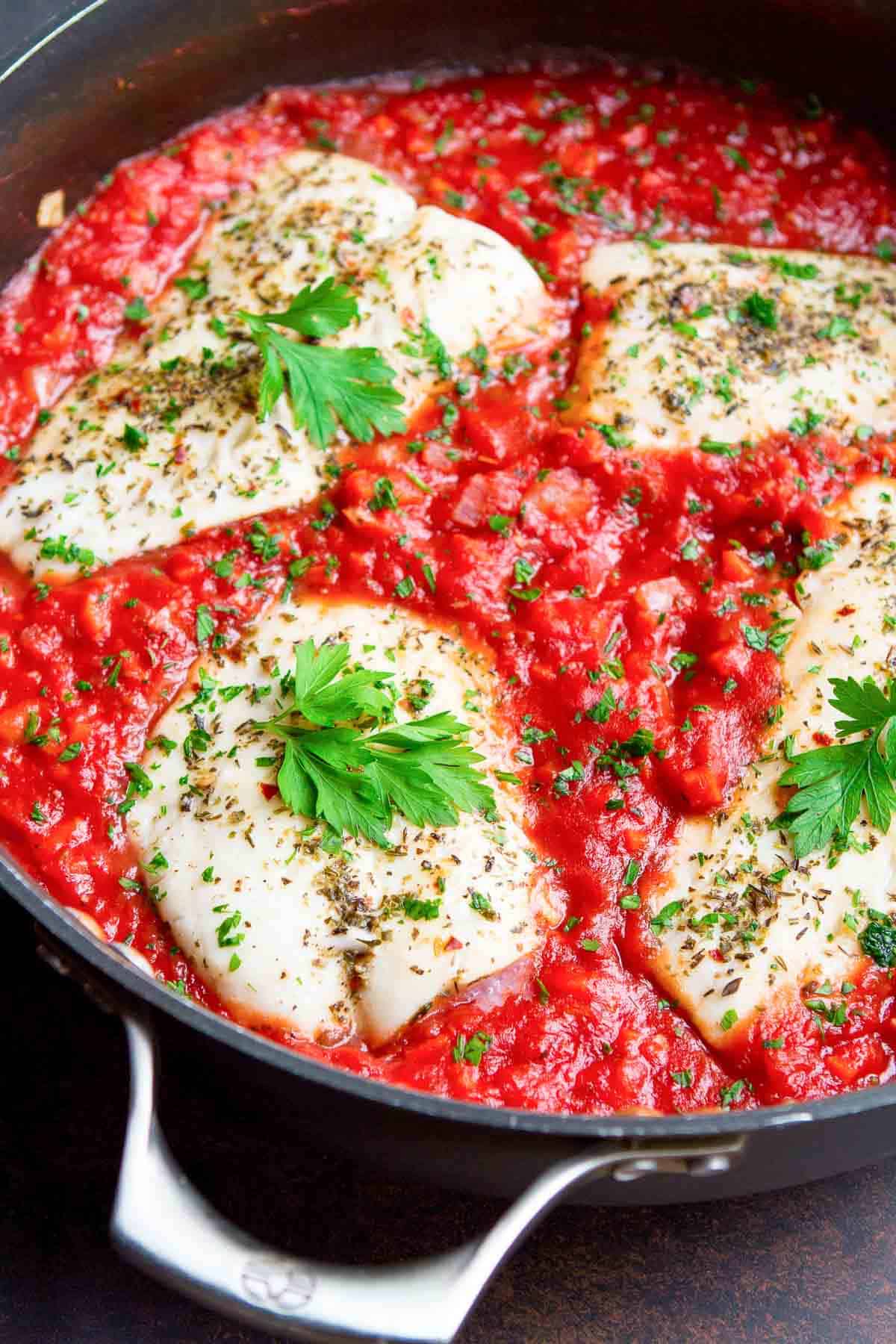 Poached Fish in Tomato Sauce